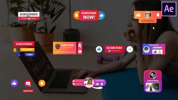 AE模板-多彩社交媒体通知点击关注按钮订阅包