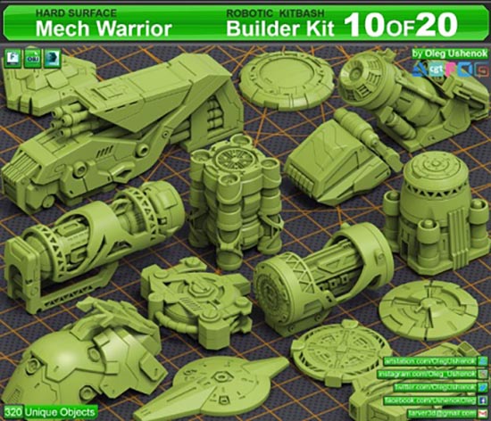 320个科技军事武器部件零件3D模型