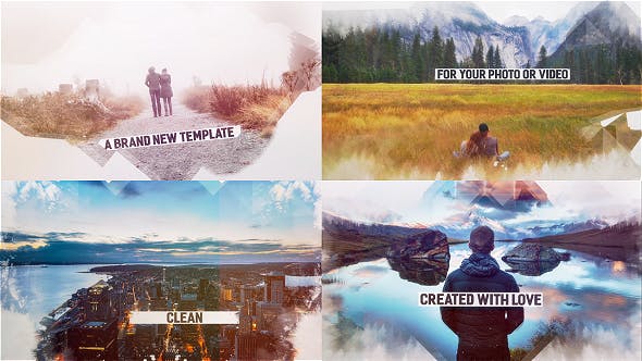 AE模板-折纸可爱的幻灯片图形遮罩视差图片相册片头