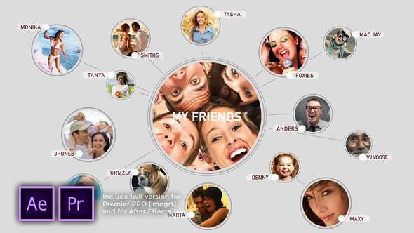 AE模板+PR预设-视频网络翻转图片相册连线Logo动画