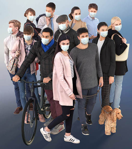 12组戴口罩防疫人物角色高质量3D模型-图片1