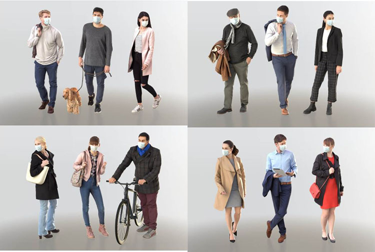 12组戴口罩防疫人物角色高质量3D模型-图片2