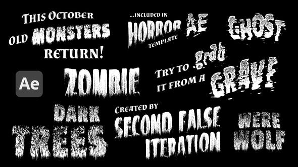 AE模板-黑白恐怖复古电影标题文字动画 Monsters – Retro Horror Titles
