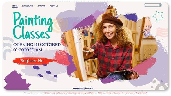 AE模板-绘画艺术作品笔刷设计视频演示+背景音乐