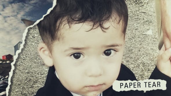 AE模板-干净动态撕纸转场图片相册展示片头 Paper Tear Slide