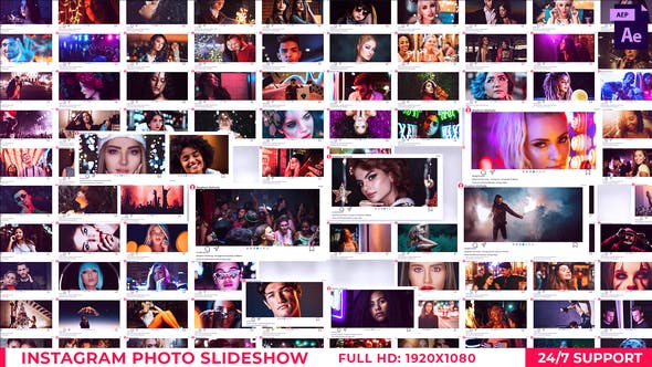 AE模板-100张照片幻灯片INS图片照片墙展示片头