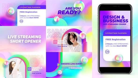 AE模板-4K时尚人物介绍实时流媒体直播预告动画