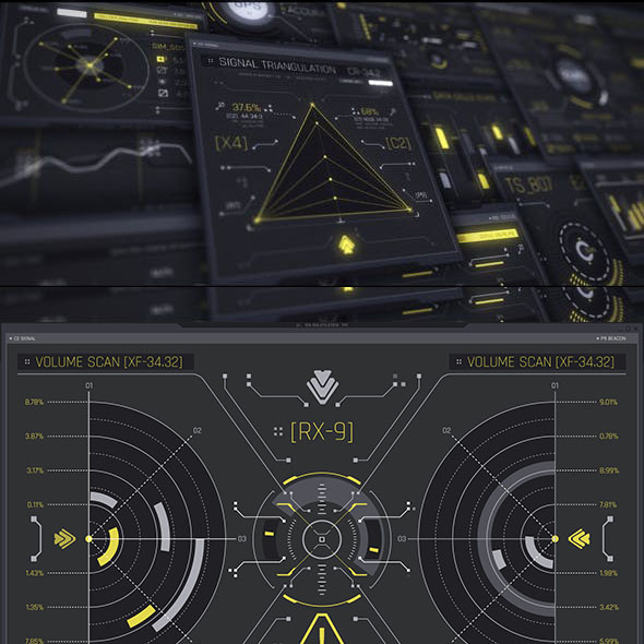 AE模板-100组科技感UI用户界面HUD屏幕元素动画包