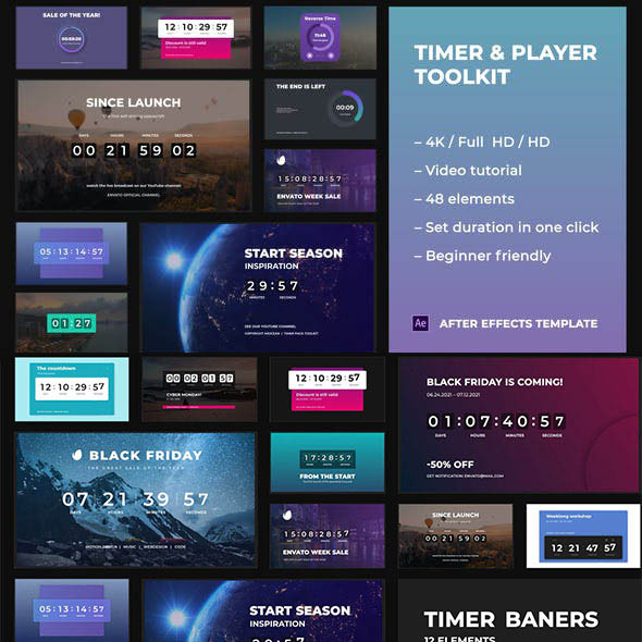 AE+PR模板-60组时间倒计时播放动画元素工具包