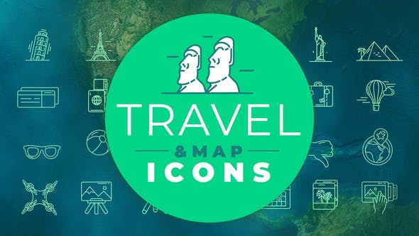 AE模板-100组旅游与地图线条图标动画 Travel & Map Icons