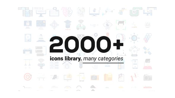 AE模板-2000+扁平化MG图形常用日常生活办公建筑婚礼图标动画 2000+ Animated Icons Library