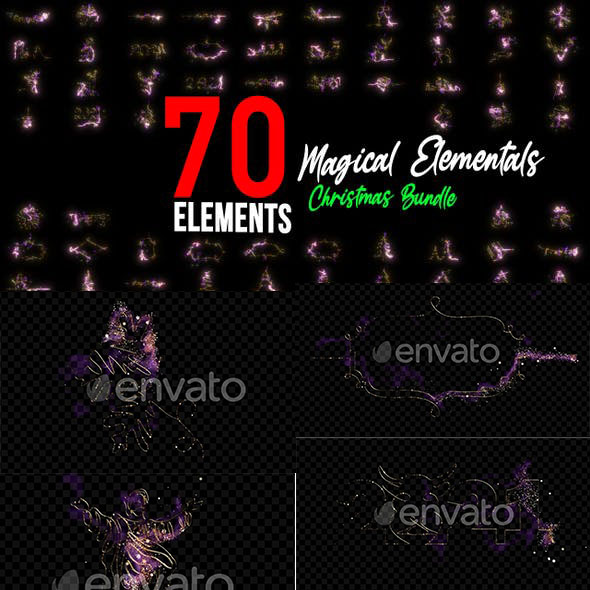 70个圣诞节日装饰元素魔法粒子4K视频素材