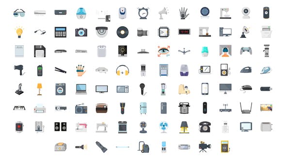 AE模板-100个电子小工具电器设备图标ICON动画 100 Electronic Gadgets Icons