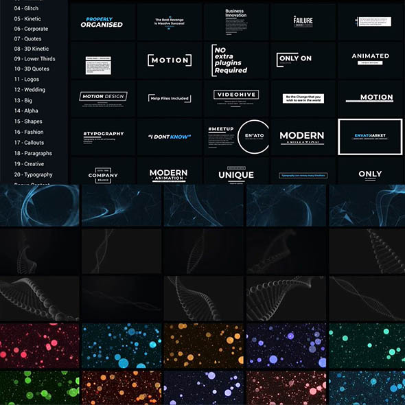 AE模板-500组常用文字标题字幕动画+100组背景视频素材