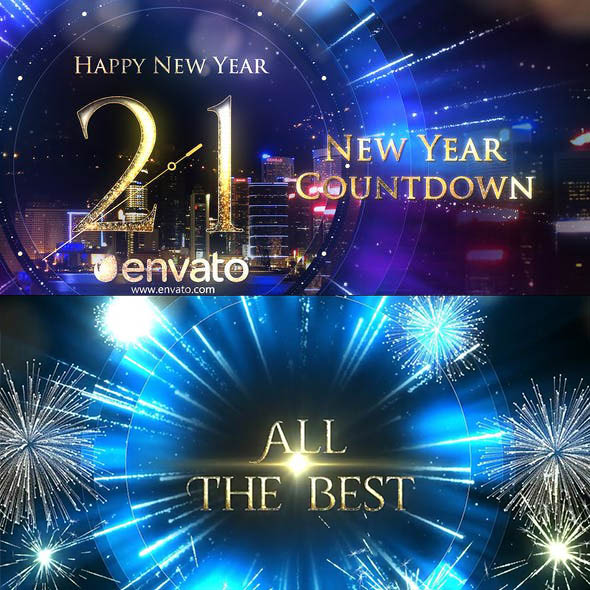 AE模板-2021新年时钟60秒粒子烟花倒计时片头+背景音乐