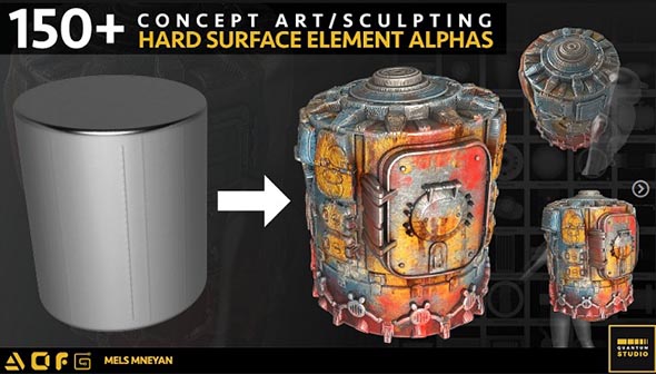 150组Alphas硬面模型深度贴图素材