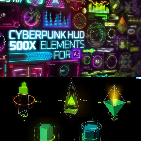 AE脚本-500+赛博朋克HUD元素科幻未来医疗网格图示视频包装动画-图片1