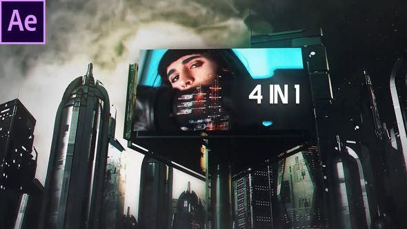 AE模板-未来赛博朋克三维夜城广告牌宣传片头 Cyberpunk City 4 in 1