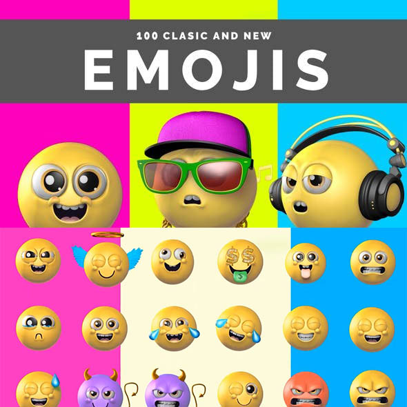 100组卡通可爱人物表情符号搞笑微笑Emojis动画包视频素材