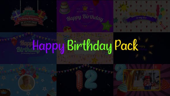 AE模板-卡通儿童生日照片相册展示元素包 Happy Birthday Pack