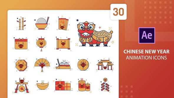 AE模板-30个中国农历新年图标ICON动画 Chinese New Year Animation Icons