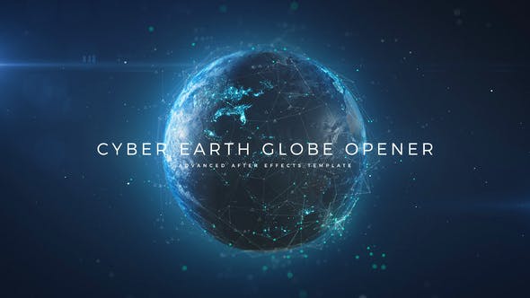 AE模板-三维点线粒子网络地球文字标题开场 Cyber Earth Globe Opener