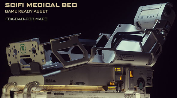 高质量科幻游戏医疗床3D模型与PBR纹理