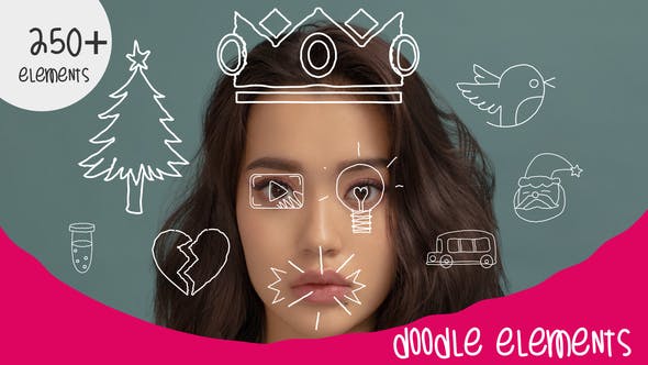 AE模板-手绘卡通线条图形涂鸦元素动画