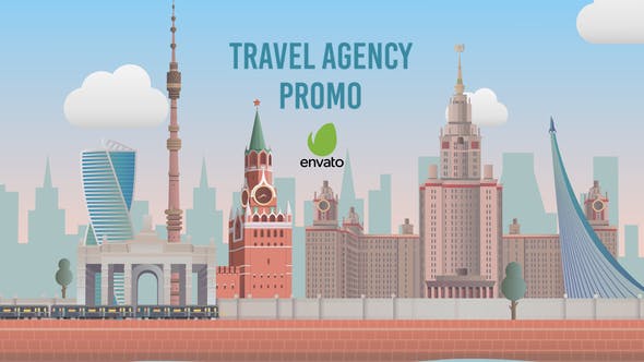 AE模板-时尚插图扁平化旅行社服务介绍MG动画 Travel Agency Promo