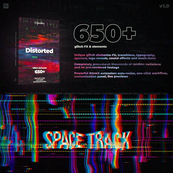 AE脚本-650+故障元素科技感信号损坏扭曲撕裂噪点音效特效视频转场