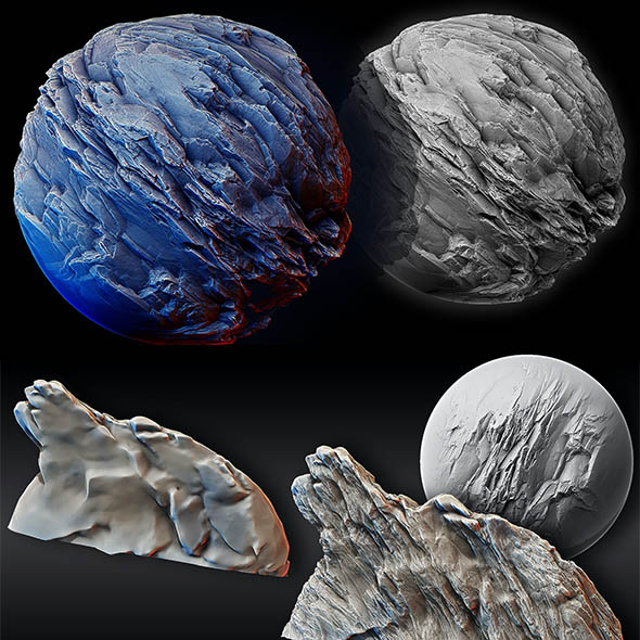 600组地形表面雕刻细节深度贴图Alpha纹理和Zbrush笔刷合集-图片1