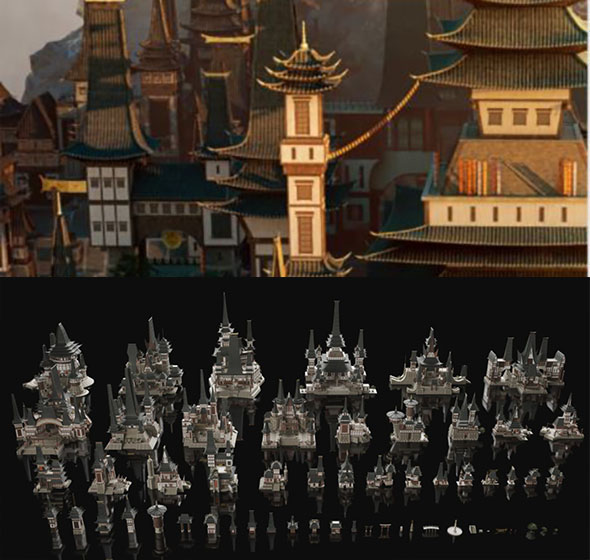 东方宏伟庙宇建筑屋顶乡村广场3D模型-图片1