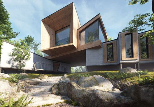 树木草地现代房屋场景3D模型 Archexteriors vol. 32