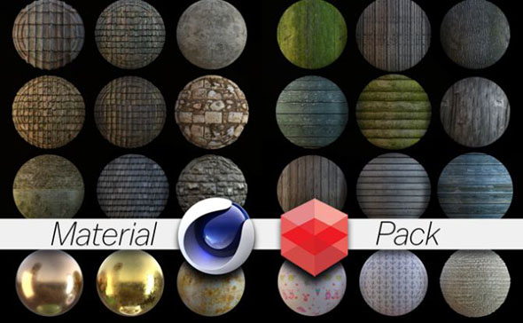 99组墙面木纹混凝土钢铁布料C4D Redshift渲染器材质预设