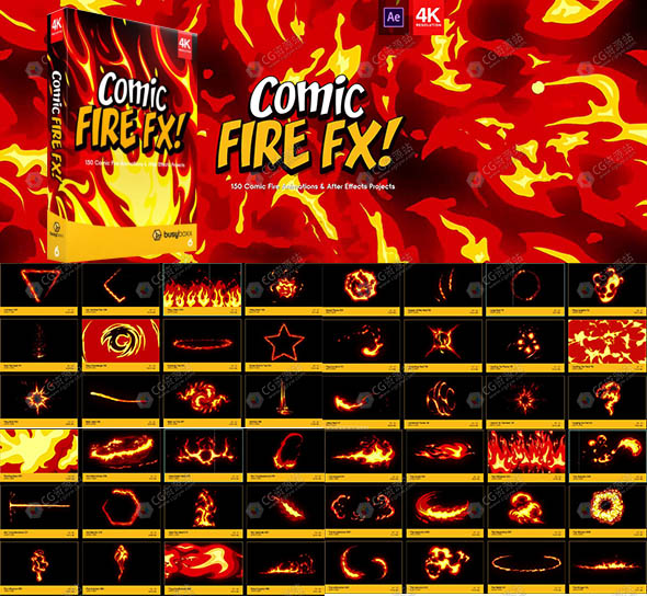 152组4K卡通漫画手绘火焰烟雾特效合成视频素材+AE模板合集 BB 06-图片1