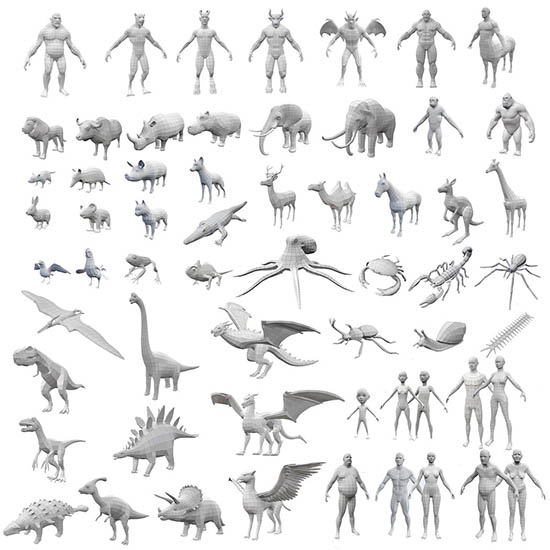 60组基础网格人物动物昆虫怪物等3D模型-图片1