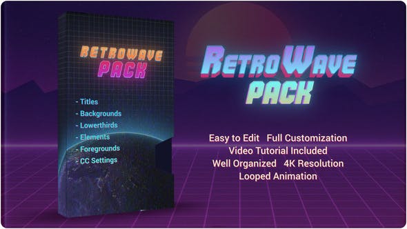 AE模板-400+复古风格波浪文字标题动画 Retro Wave Pack