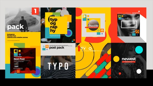 AE模板-8个独特INS时尚创意图形文字标题排版动画