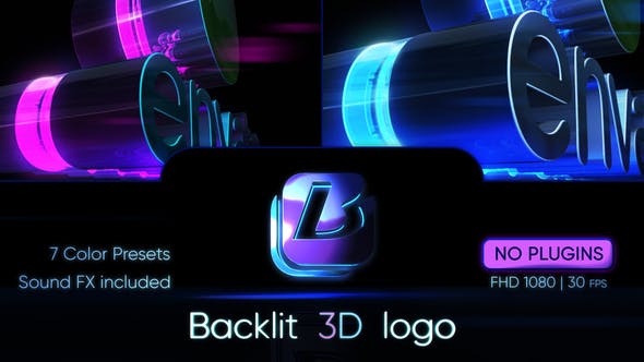 AE模板-三维霓虹灯logo动画视频片头 Backlit 3D Logo