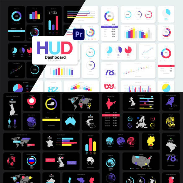 PR预设-HUD用户界面统计地图饼图波形图元素信息图表场景动画