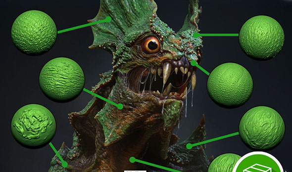 50个表面生物纹理皮肤ZBrush笔刷包