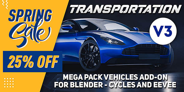 汽车绑定动画预设库Blender插件 Transportation V3 – Addon Car And Vehicle Rigged Cars Library Car