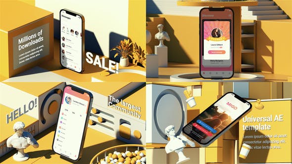 AE模板-三维时尚手机APP应用推广展示开场片头+背景音乐