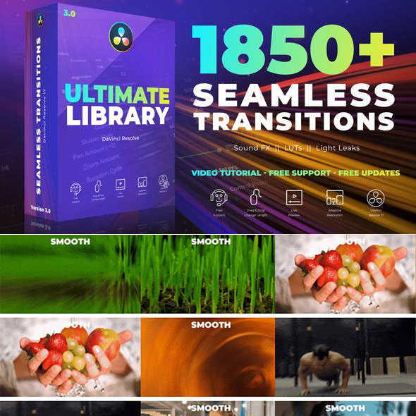 DaVinci Resolve-1850组视频无缝转场调色光效音效素材达芬奇插件预设