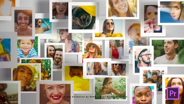 PR模板-多相框相册照片墙Logo动画开场