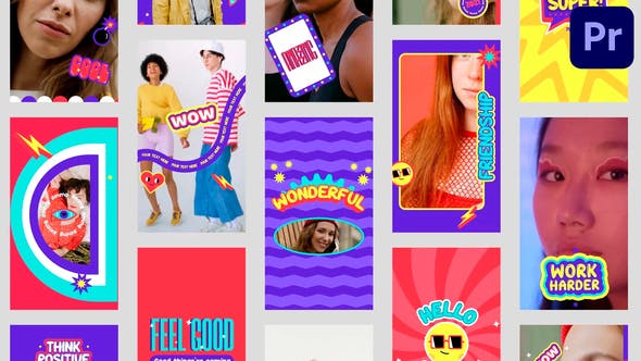 PR模板-多彩时尚竖屏视频宣传片头 Colorful Stories Pack