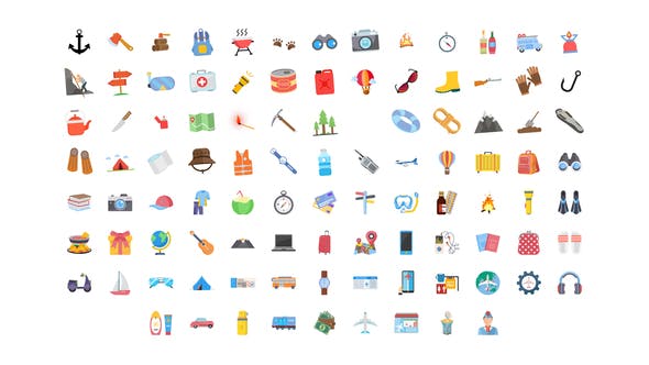 AE模板-100个旅行度假图标动画 100 Travel & Vacation Icons