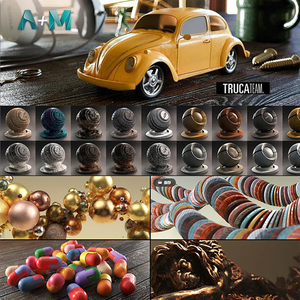 Maya Arnold材质预设325种木材金属塑料玻璃石材混凝土织物科技日常-图片1