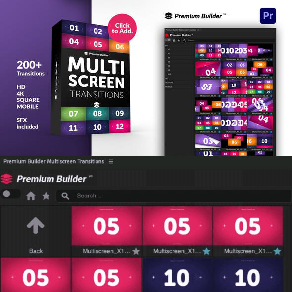 AE/PR脚本-200+动态视频多屏过渡转场预设