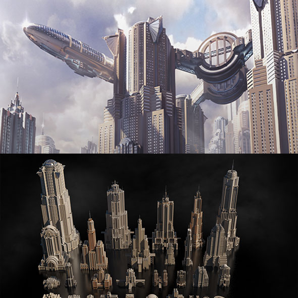 巨型泰坦工业城市高楼大厦3D模型-图片1